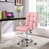 Modern Pink Faux Leather Mid-Back Swivel Office Chair